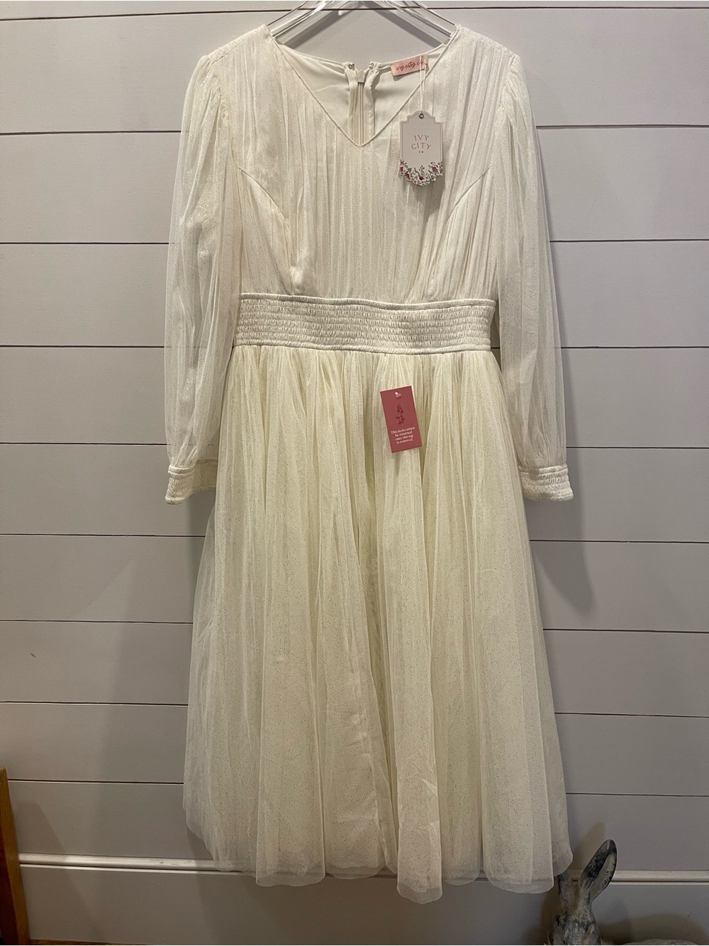 Ivy City Co Stella Ivory Long-Sleeve Tulle Dress Womens Size XL NWT